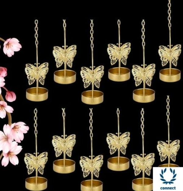 Beautiful  Golden Butterfly Tealight Candle Holder  -Set of 12 - Metal, Set 0f 12